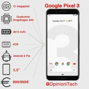 Google Pixel 3 prezzo specifiche tecniche