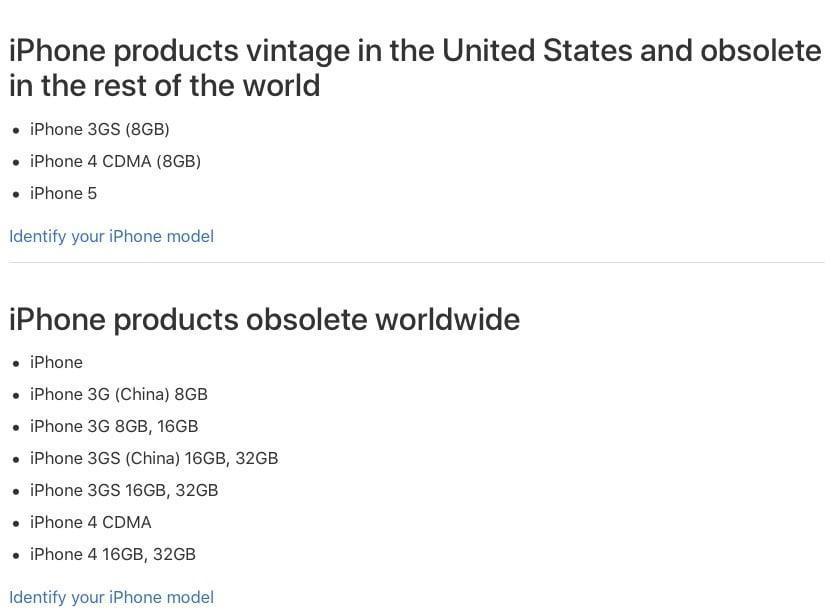 iPhone 5 lista prodotti Apple obsoleti