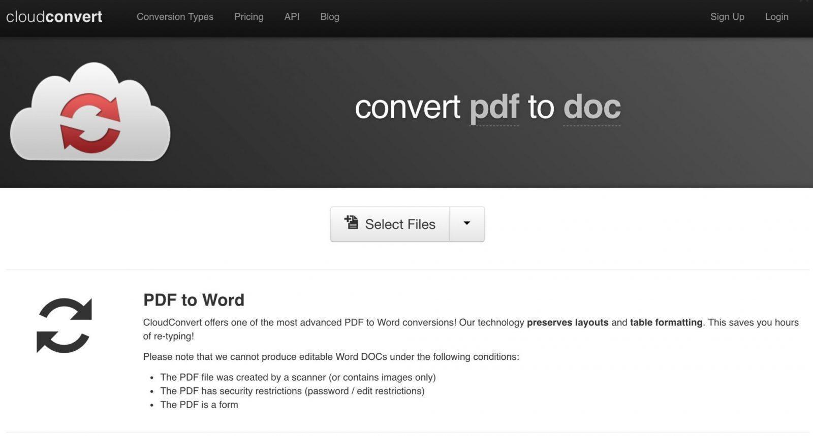 CloudConvert convertire PDF in Word