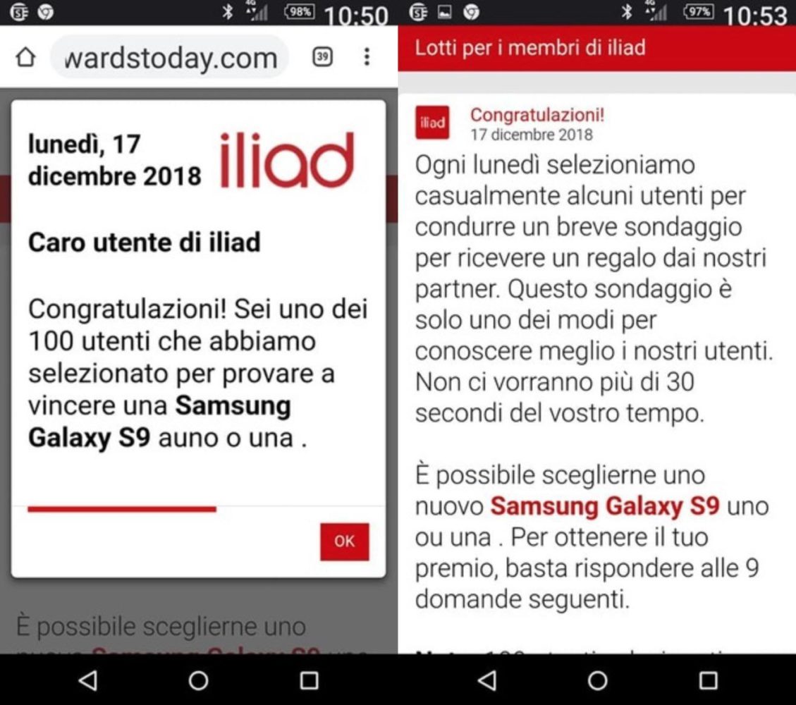 Truffa Iliad sondaggio Samsung Galaxy S9