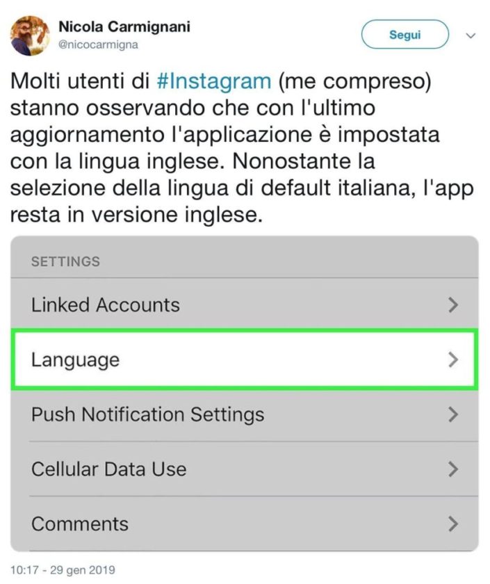 Instagram in inglese cosa è successo, come risolvere OpinioniTech