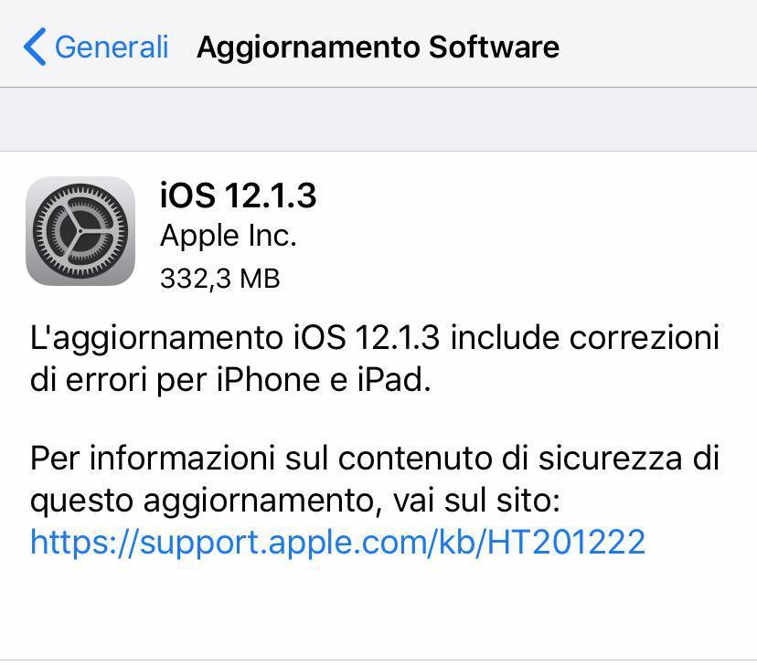 iOS 12.1.3 changelog