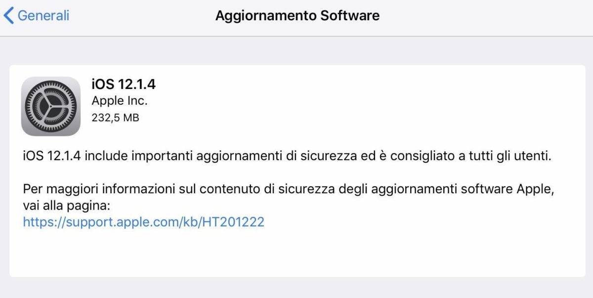 iOS 12.1.4 novità aggiornamento Apple