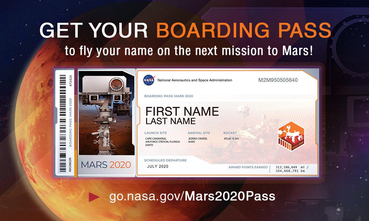 Mars 2020 boarding pass viaggio Marte NASA