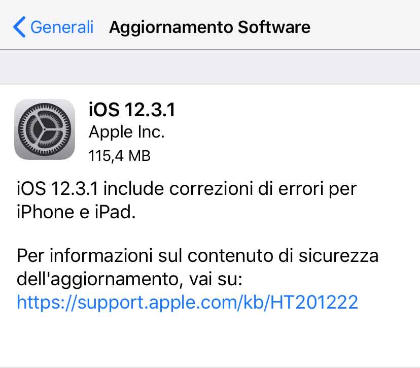 iOS 12.3.1 aggiornamento
