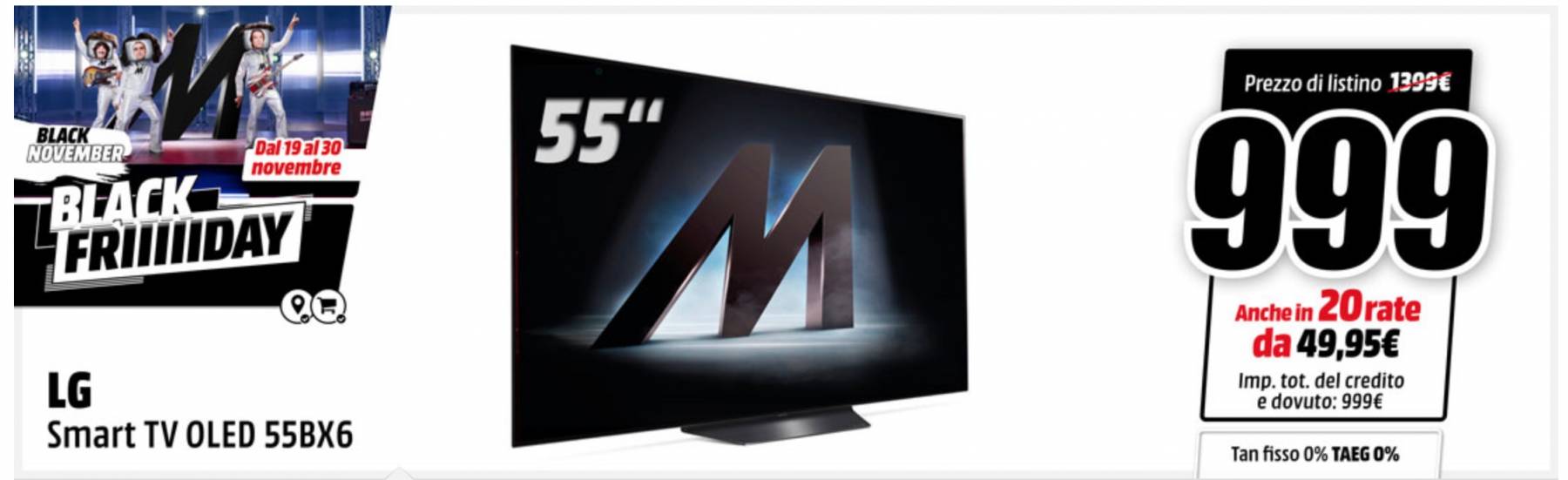 LG OLED 55BX6 Smart TV MediaWorld Black Friday 2020