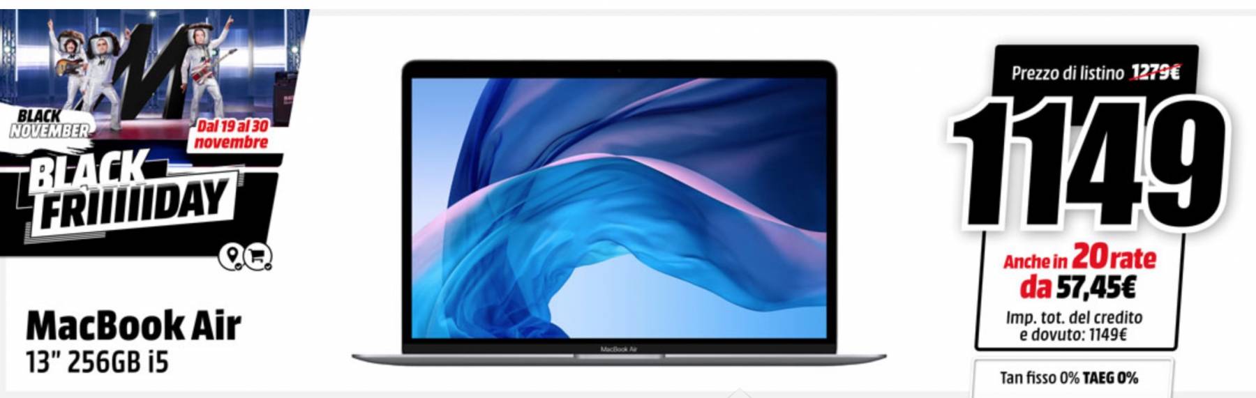 MacBook Air Intel offerta Black Friday MediaWorld 2020