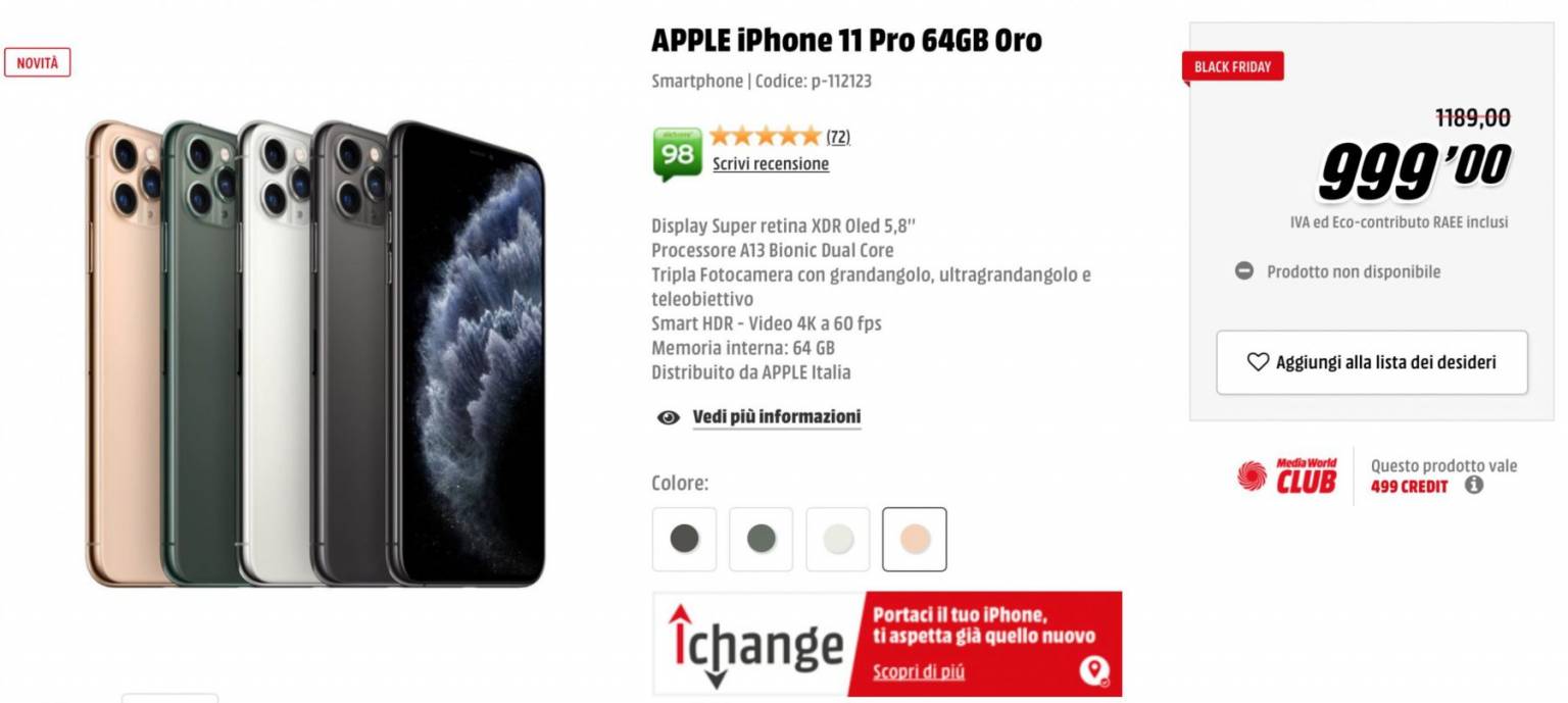 Black Friday MediaWorld offerte iPhone 11, iPhone 11 Pro e iMac