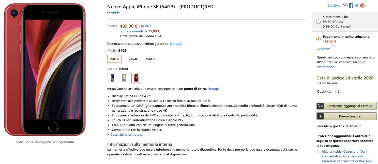 iPhone SE a rate su Amazon