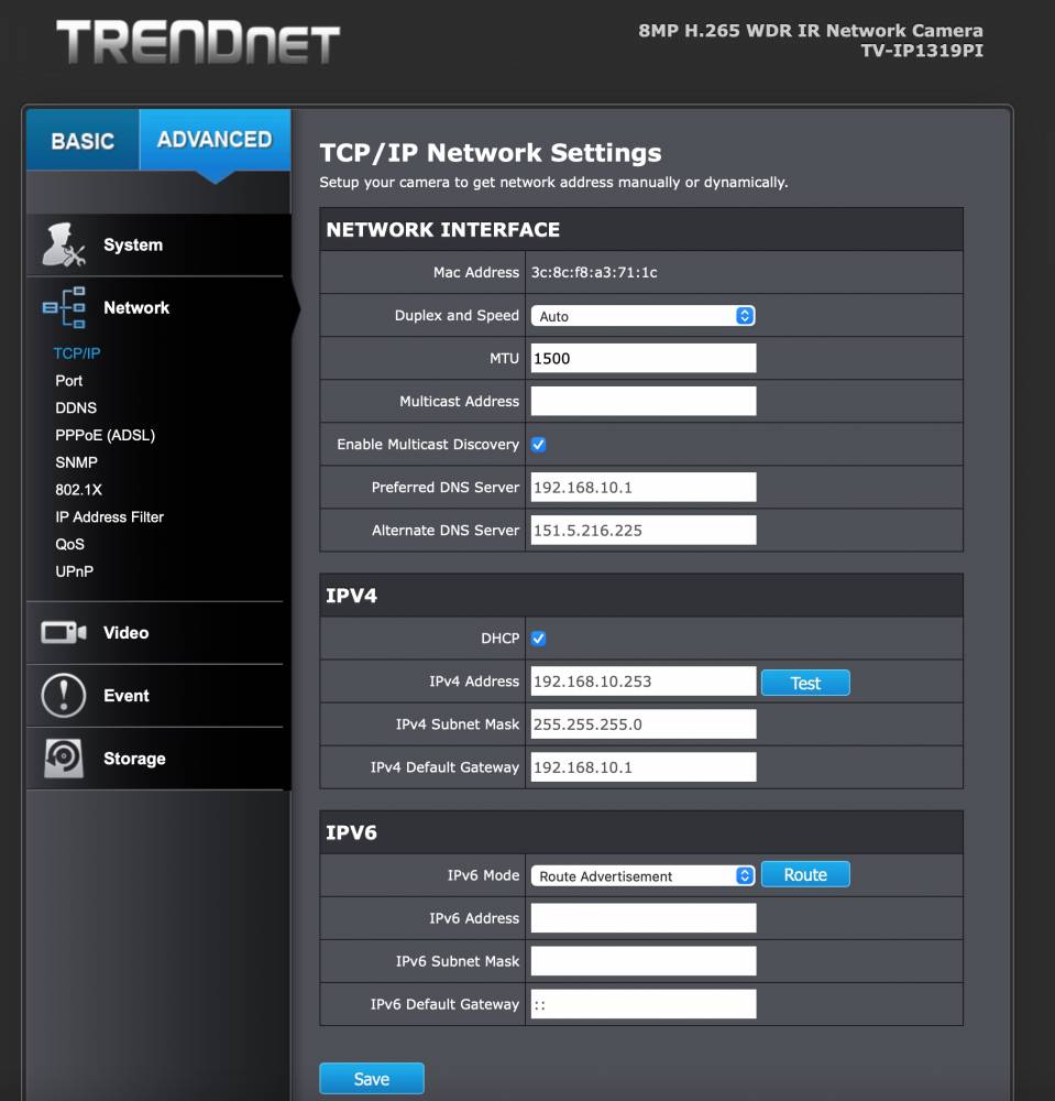 Interfaccia di rete TRENDnet TV IP1319PI